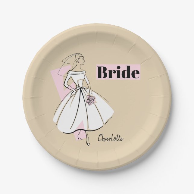 Fashion Bride Neutral Bride Name paper plates (Front)