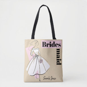 Fashion Bride Neutral Bridesmaid Name pink back Tote Bag