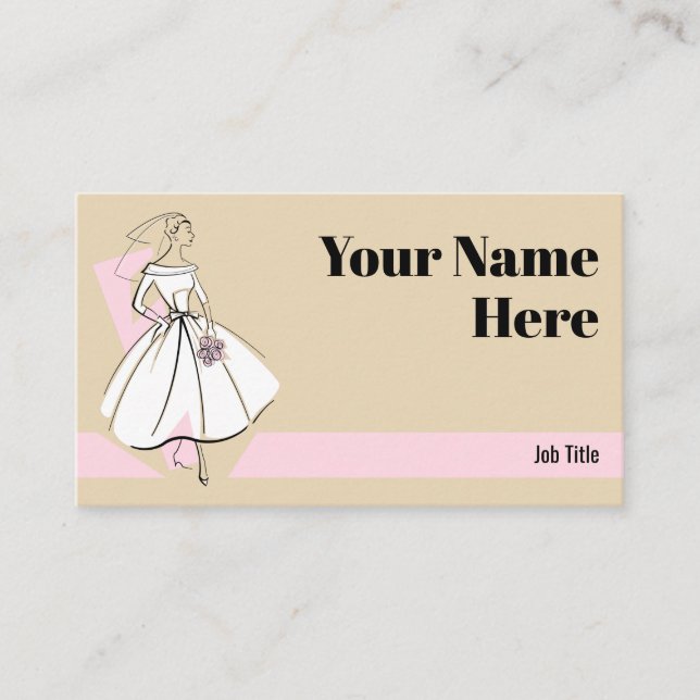 Fashion Bride Neutral business card pink stripe (Front)