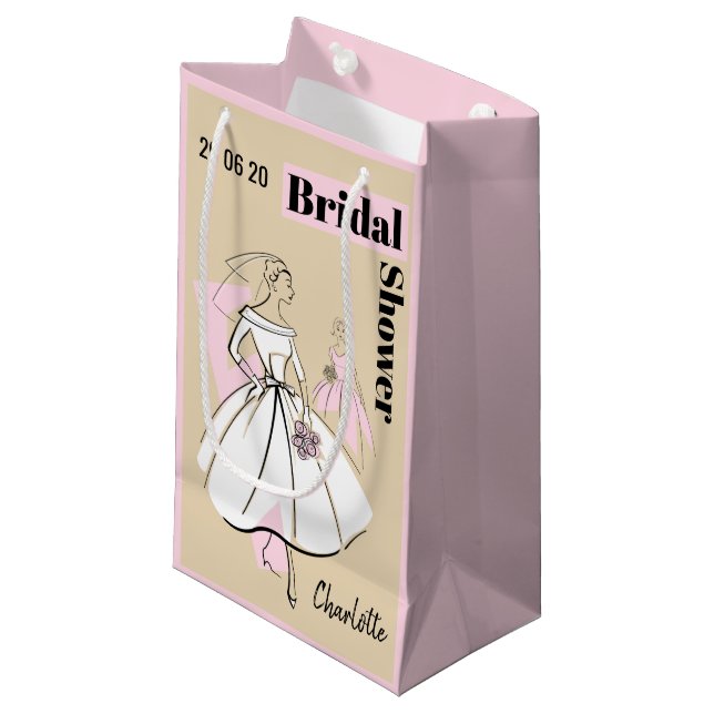 Fashion Bride Neutral Group Bridal Shower pink Small Gift Bag (Front Angled)