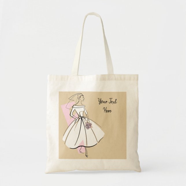 Fashion Bride Neutral Group Text budget tote Bag (Front)