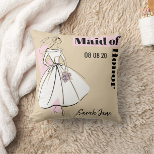 Fashion Bride Neutral Maid of Honour pink back Cushion