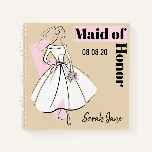 Fashion Bride Neutral Maid of Honour square Notebook (Front)