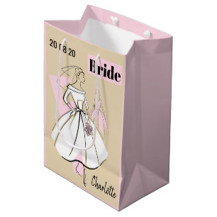 Fashion Bride Neutral Name Date medium pink Gift Bag