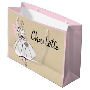 Fashion Bride Neutral Name gift bag large pink