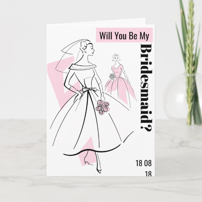 Fashion Bride Pink Be My Bridesmaid text Invitation (Front)