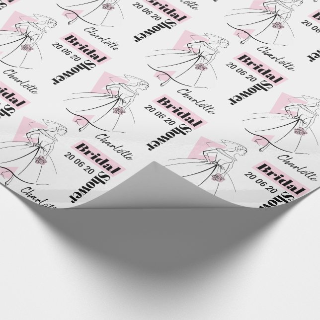 Fashion Bride Pink Bridal Shower Date Name Wrapping Paper (Corner)