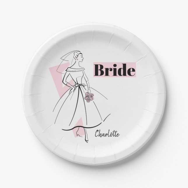 Fashion Bride Pink Bride Name paper plates (Front)
