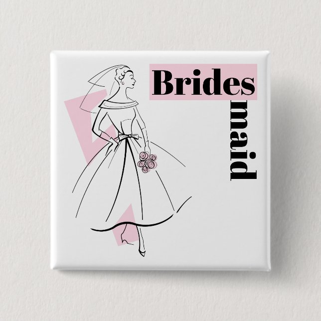 Fashion Bride Pink Bridesmaid button square (Front)
