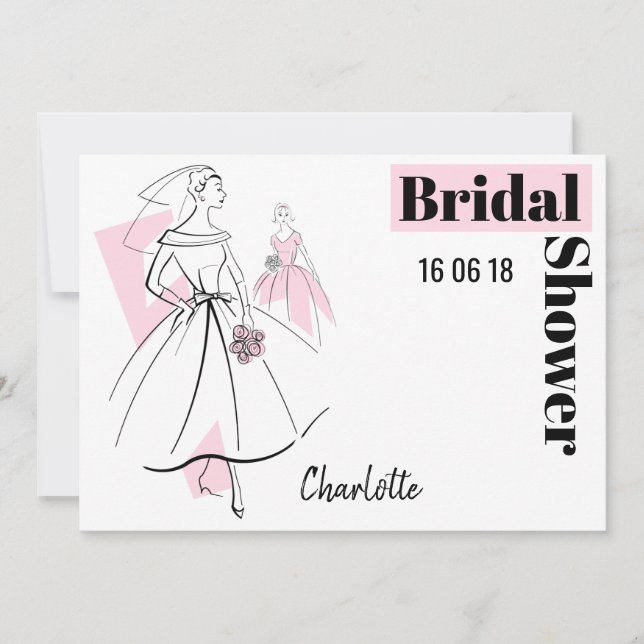 Fashion Bride Pink Group Bridal Shower horizontal Invitation (Front)