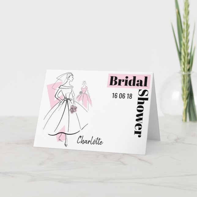 Fashion Bride Pink Group Bridal Shower horizontal Invitation (Front)