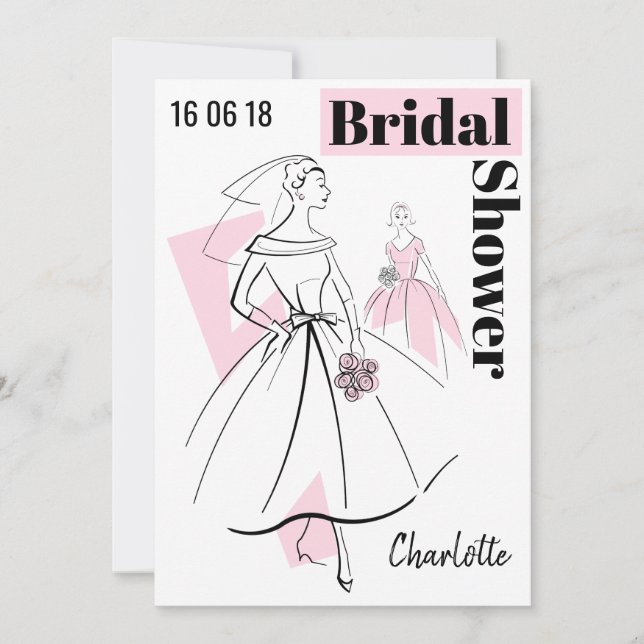 Fashion Bride Pink Group Bridal Shower invitation (Front)