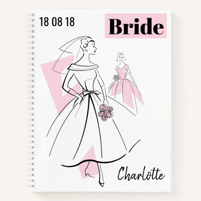 Fashion Bride Pink Group Bride Name Date pink back Notebook (Front)