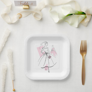 Fashion Bride Pink Group square Paper Plate