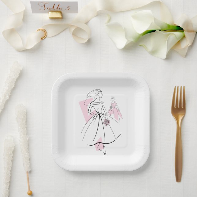 Fashion Bride Pink Group square Paper Plate (Wedding)
