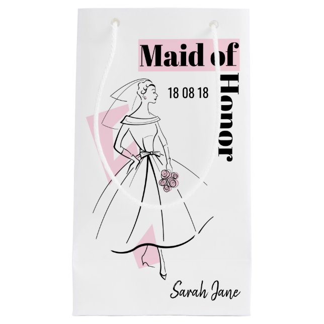 Fashion Bride Pink Maid of Honour gift bag small (Front)