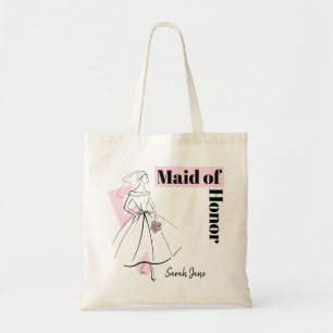Fashion Bride Pink Maid of Honour Name budget tote Bag