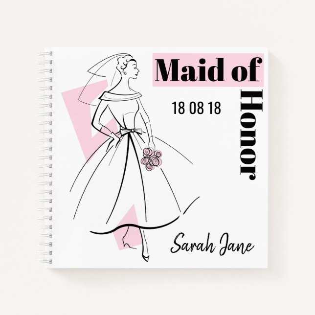 Fashion Bride Pink Maid of Honour notebook square (Front)