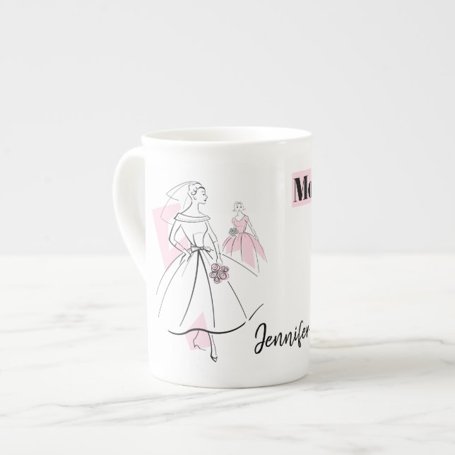 Fashion Bride Pink Mother Bride Name bone china Bone China Mug (Front Left)