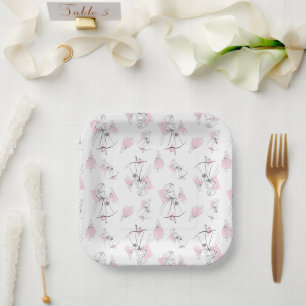 Fashion Bride Pink Multi square Paper Plate