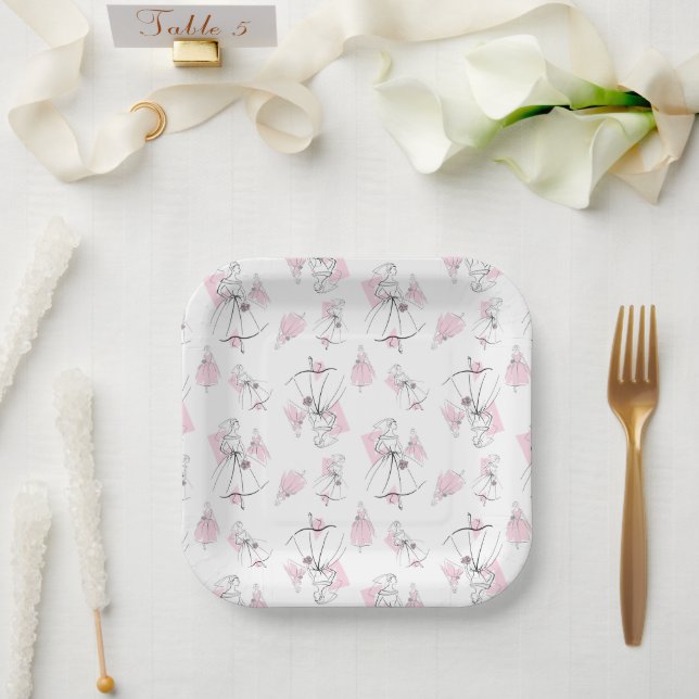 Fashion Bride Pink Multi square Paper Plate (Wedding)