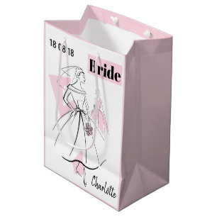 Fashion Bride Pink Name Date gift bag medium pink