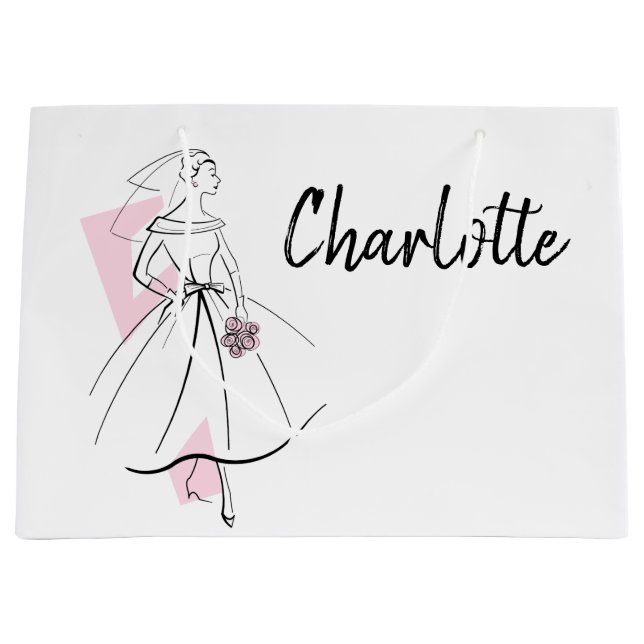 Fashion Bride Pink Name gift bag large (Front)
