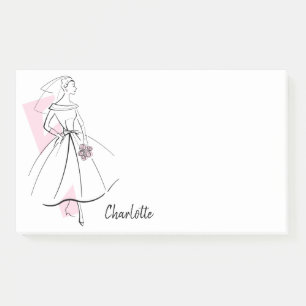 Fashion Bride Pink Name post-it notes