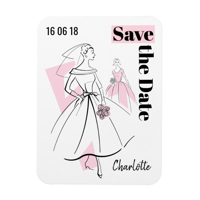 Fashion Bride Pink Save the Date flexible magnet (Vertical)
