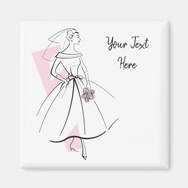 Fashion Bride Pink Text magnet square (Front)