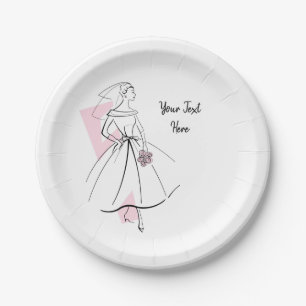 Fashion Bride Pink Text paper plates