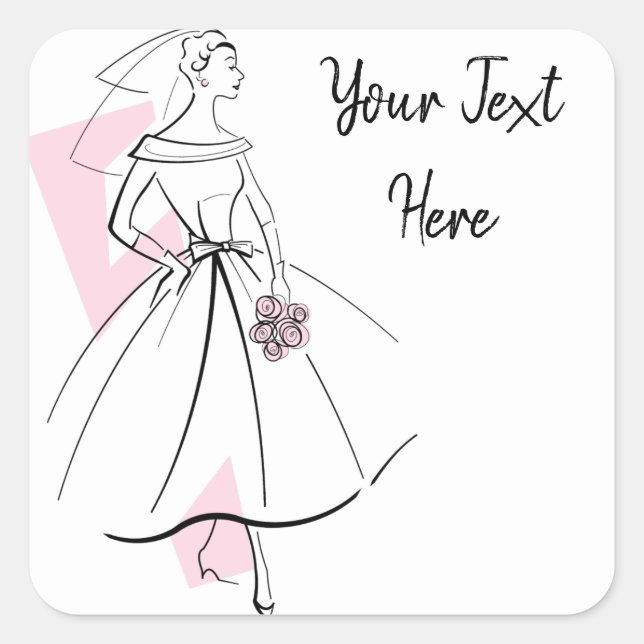 Fashion Bride Pink Text square Sticker (Front)