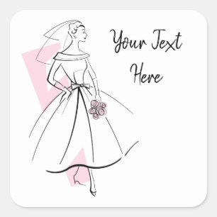 Fashion Bride Pink Text square Sticker