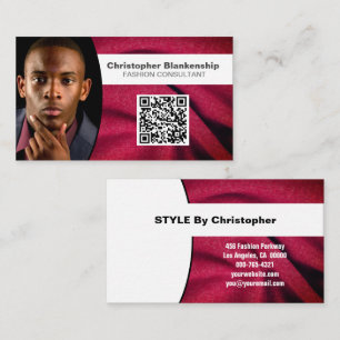 Fashion Burgundy Fabric Custom Photo QR Code  Business Card