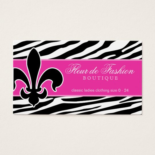 Fashion Business Card Fleur de lis zebra pink