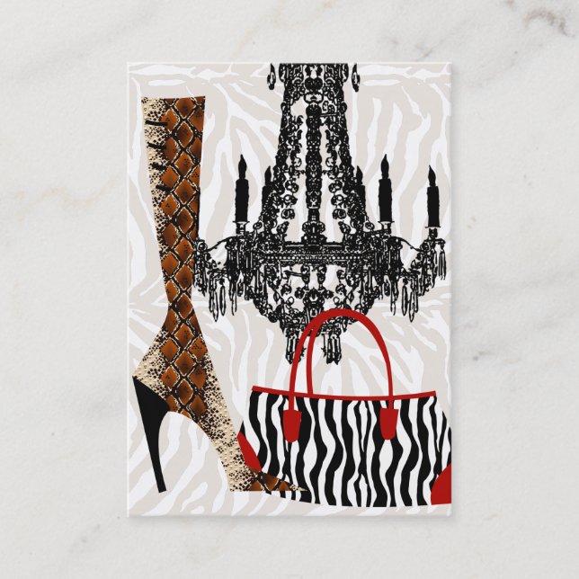 Fashion Business Card Handbag Boot Leather Zebra (Front)