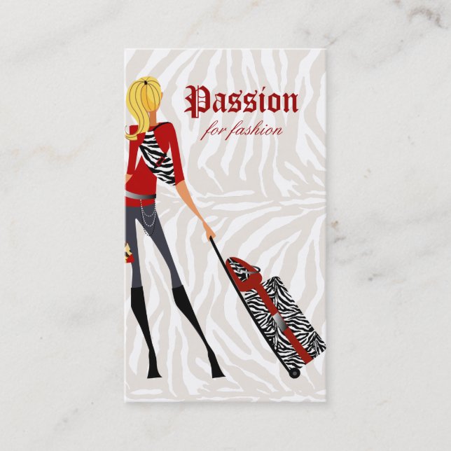 Fashion Business Card Handbag Suitcase Zebra 2 (Front)