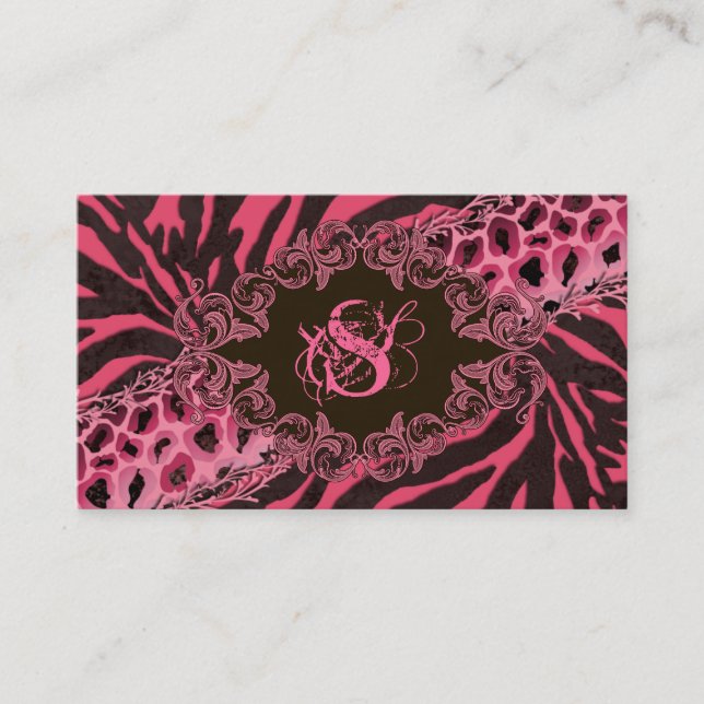 Fashion Business Cards Animal Zebra Leopard Pink (Front)