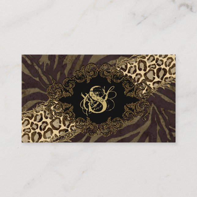 Fashion Business Cards Animal Zebra Suede Leopard (Front)