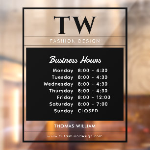 Fashion Business Hours Black Semi-transparent  Window Cling