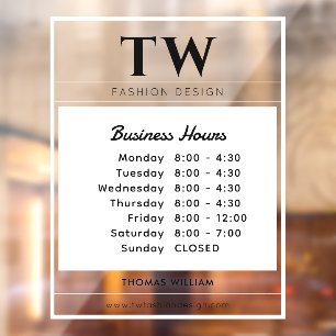 Fashion Business Hours White Semi-transparent  Window Cling