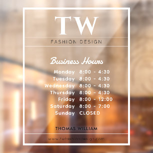 Fashion Business Hours White Transparent Window Cling