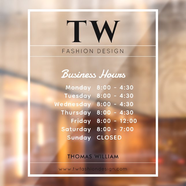 Fashion Business Hours White Transparent  Window Cling (Sheet 2)