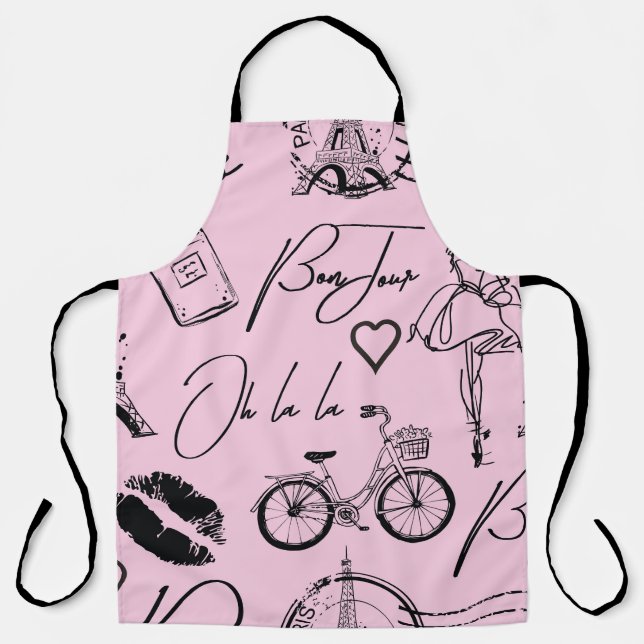 Fashion, calligraphy, Eiffel Tower, lips Apron (Front)