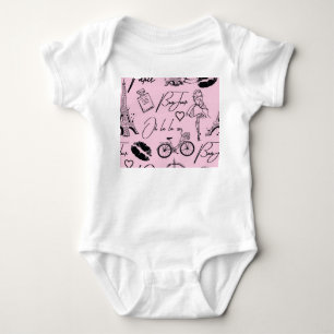 Fashion, calligraphy, Eiffel Tower, lips Baby Bodysuit