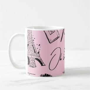 Fashion, calligraphy, Eiffel Tower, lips Coffee Mug