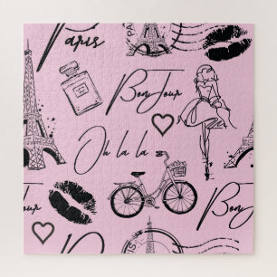 Fashion, calligraphy, Eiffel Tower, lips Jigsaw Puzzle