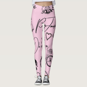 Fashion, calligraphy, Eiffel Tower, lips Leggings