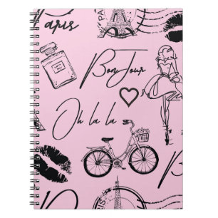 Fashion, calligraphy, Eiffel Tower, lips Notebook