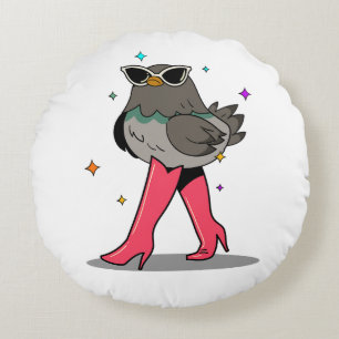 Fashion Chick in Sunglasses & Boots Customisable  Round Cushion
